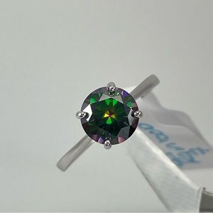 2ct Rainbow Certified Moissanite Solitaire Solid Silver Elegant Ring Sz 7